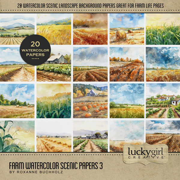 Farm Watercolor Scenic Papers 3 Digital Art - Digital Scrapbooking Kits
