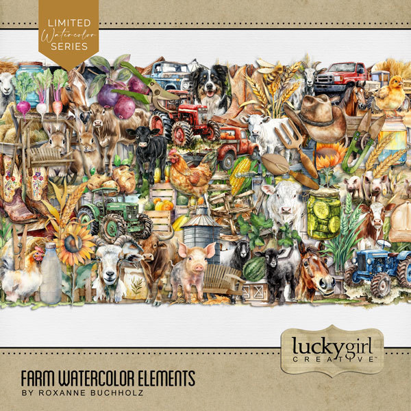 Farm Watercolor Elements Digital Art - Digital Scrapbooking Kits