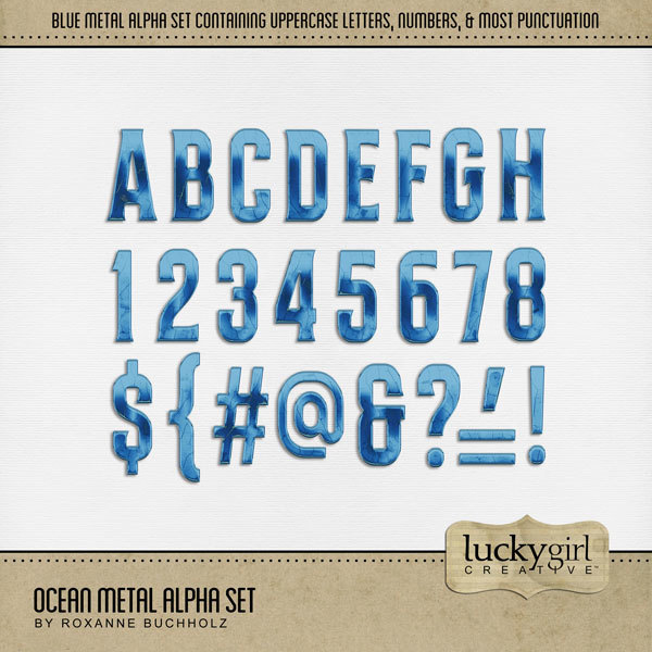 Ocean Metal Alpha Set Digital Art - Digital Scrapbooking Kits