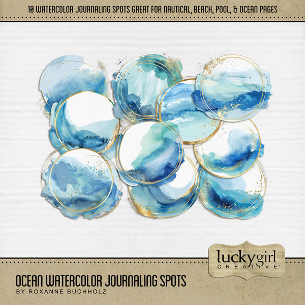 Ocean Watercolor Journaling Spots Digital Art - Digital Scrapbooking Kits