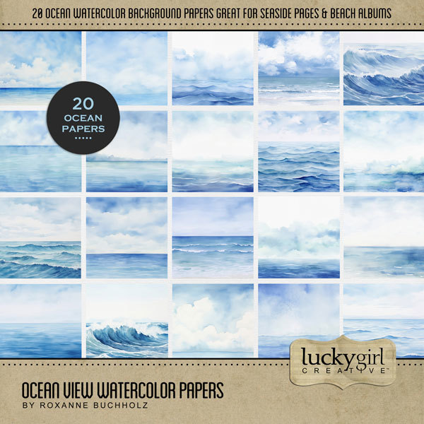 Ocean View Watercolor Papers Digital Art - Digital Scrapbooking Kits