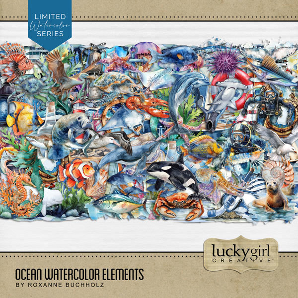 Ocean Watercolor Elements Digital Art - Digital Scrapbooking Kits