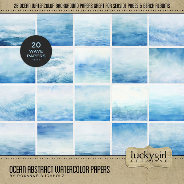 Ocean Abstract Watercolor Papers Digital Art - Digital Scrapbooking Kits