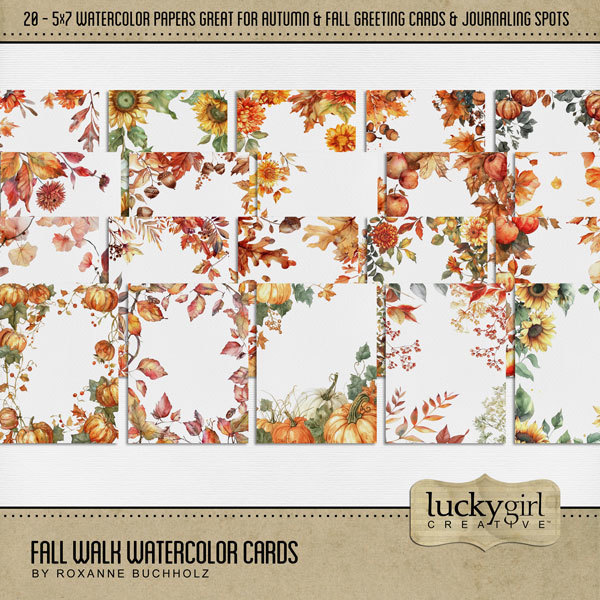 Fall Walk Watercolor Cards Digital Art - Digital Scrapbooking Kits