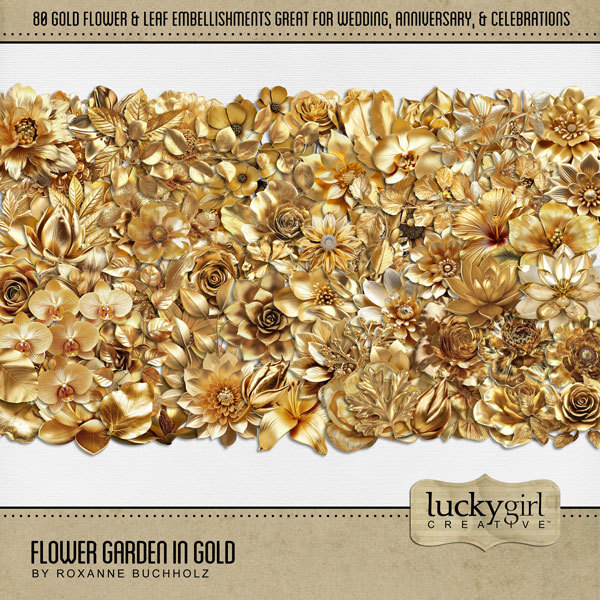 Flower Garden in Gold Digital Art - Digital Scrapbooking Kits