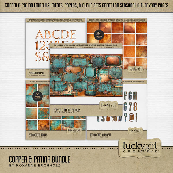 Copper & Patina Bundle Digital Art - Digital Scrapbooking Kits