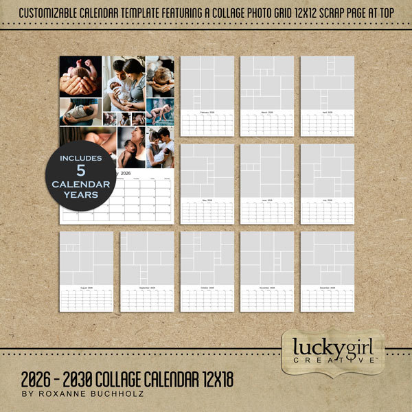 2026 - 2030 Collage Calendar 12x18 Digital Art - Digital Scrapbooking Kits
