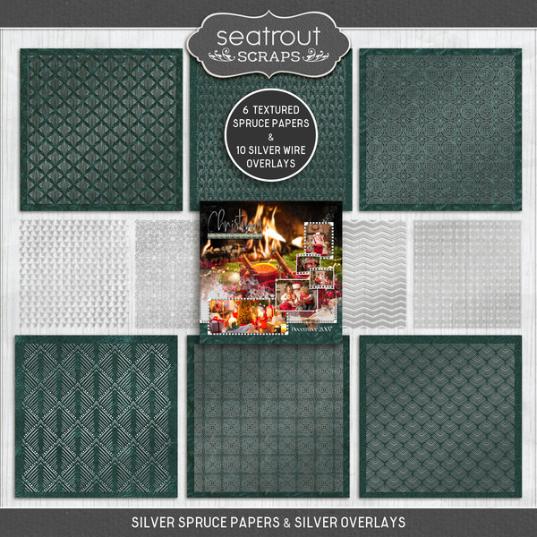 Silver Spruce Papers & Silver Overlays Digital Art - Digital Scrapbooking Kits