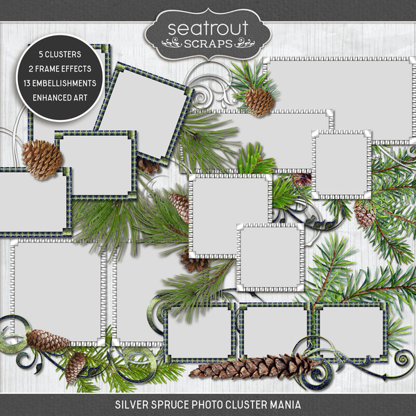Silver Spruce Photo Cluster Mania Digital Art - Digital Scrapbooking Kits