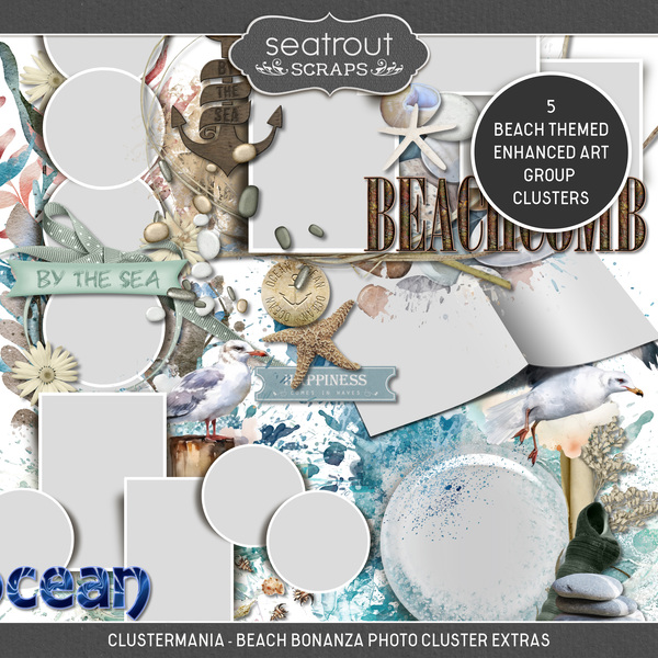 ClusterMania - Beach Bonanza Photo Cluster Extras Digital Art - Digital Scrapbooking Kits