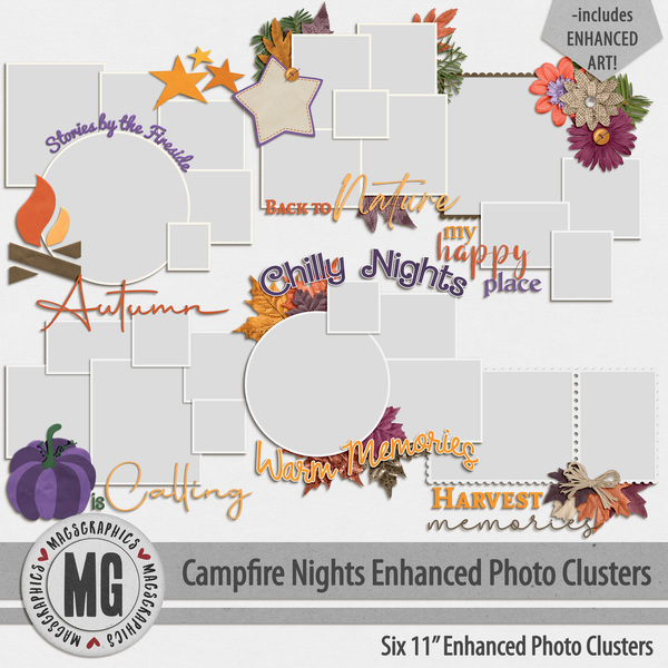 Campfire Nights Enhanced Photo Clusters Digital Art - Digital Scrapbooking Kits
