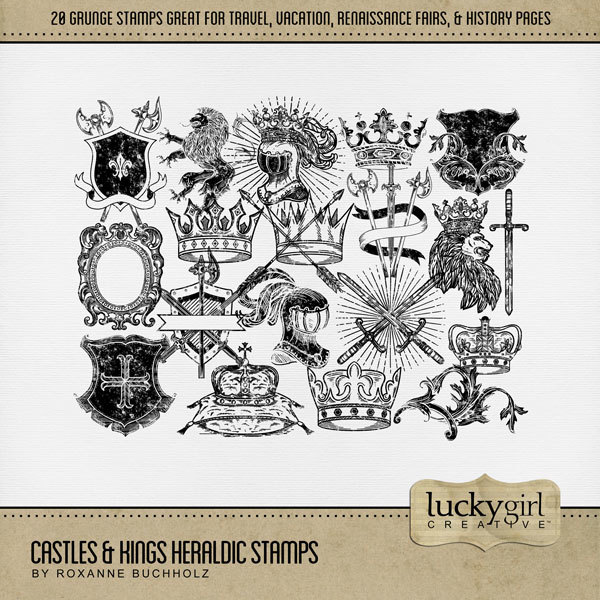 Castles & Kings Heraldic Stamps Digital Art - Digital Scrapbooking Kits