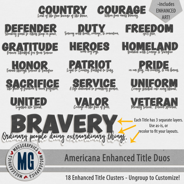 Americana Enhanced Title Duos Digital Art - Digital Scrapbooking Kits