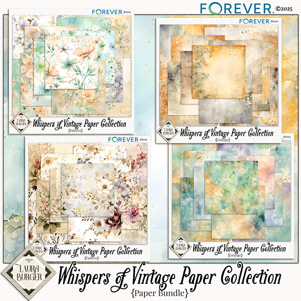 Whispers of Vintage Paper Collection Digital Art - Digital Scrapbooking Kits