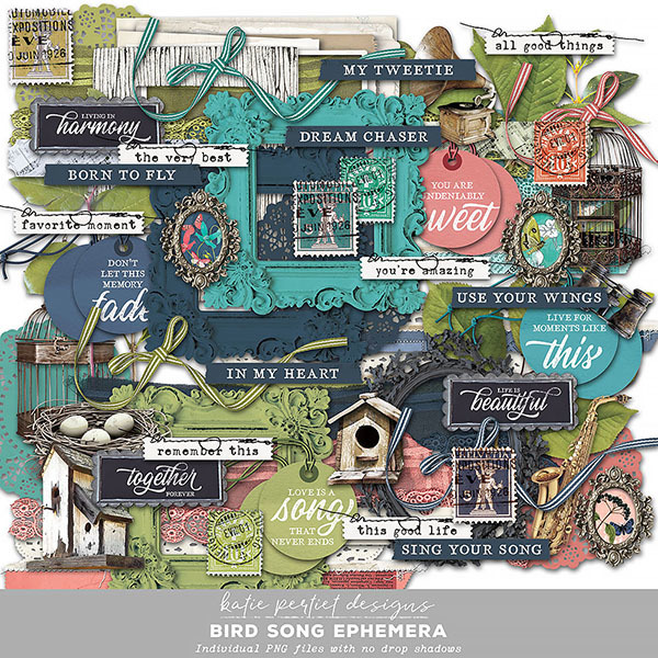 Bird Song Ephemera Digital Art - Digital Scrapbooking Kits