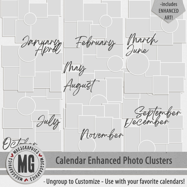Calendar Enhanced Photo Clusters Digital Art - Digital Scrapbooking Kits