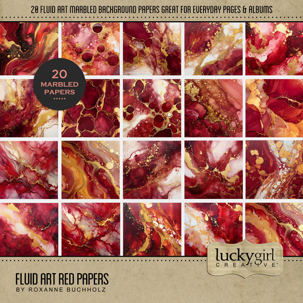 Fluid Art Red Papers Digital Art - Digital Scrapbooking Kits