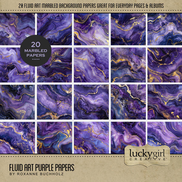 Fluid Art Purple Papers Digital Art - Digital Scrapbooking Kits
