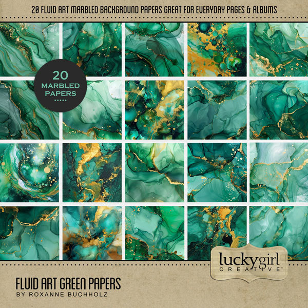 Fluid Art Green Papers Digital Art - Digital Scrapbooking Kits