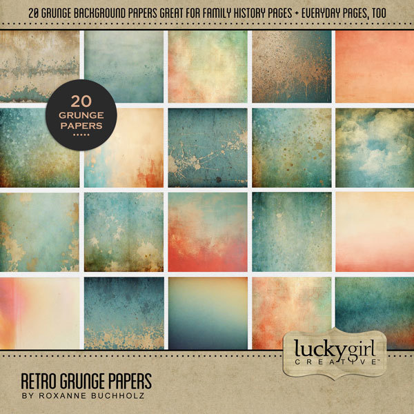 Retro Grunge Papers Digital Art - Digital Scrapbooking Kits