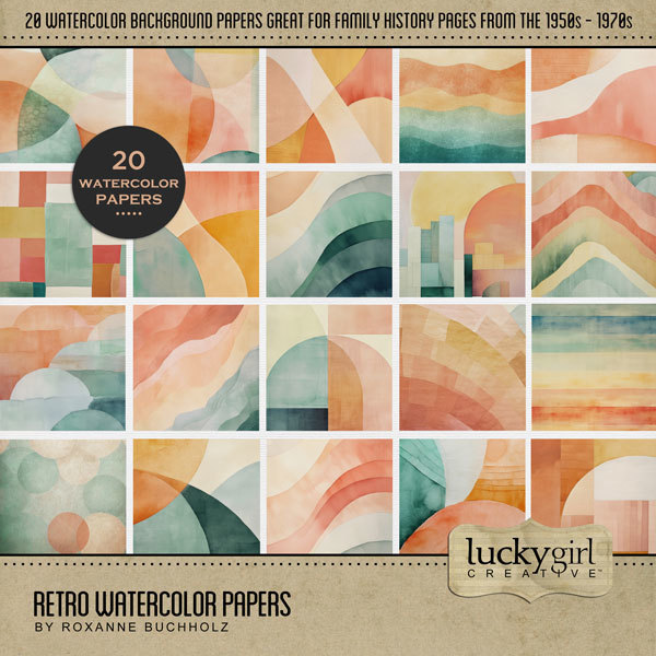 Retro Watercolor Papers Digital Art - Digital Scrapbooking Kits