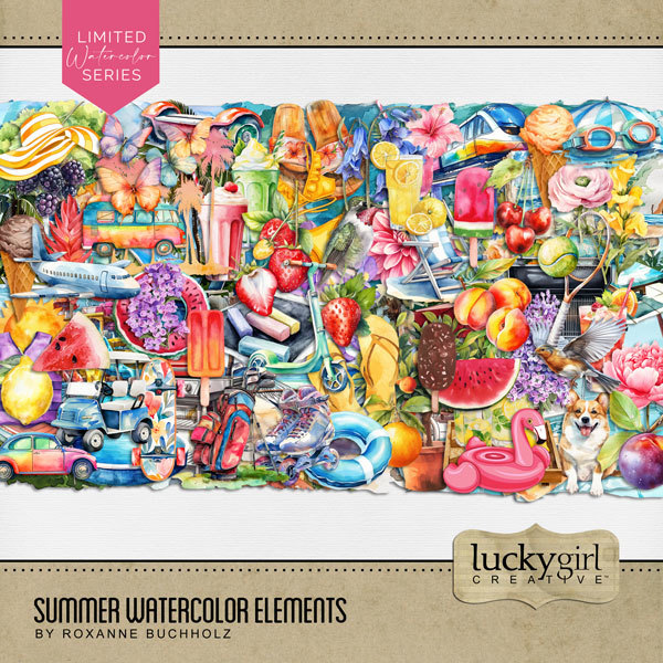 Summer Watercolor Elements Digital Art - Digital Scrapbooking Kits