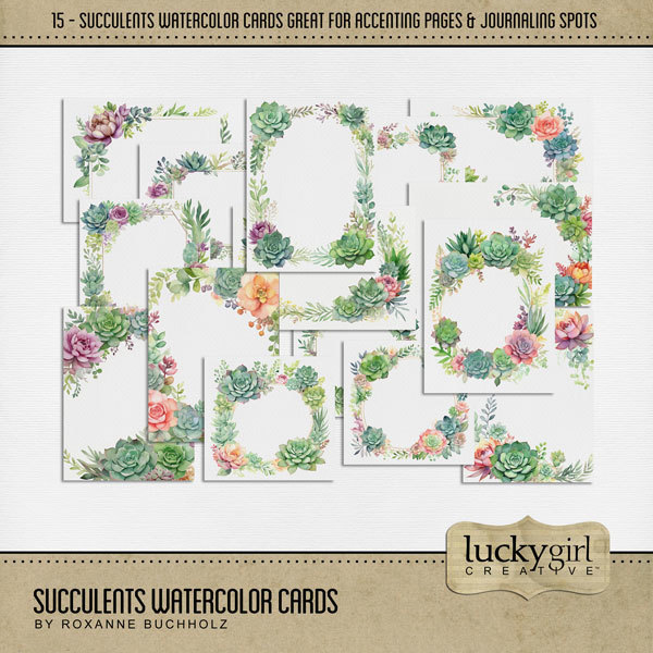 Succulents Watercolor Cards Digital Art - Digital Scrapbooking Kits
