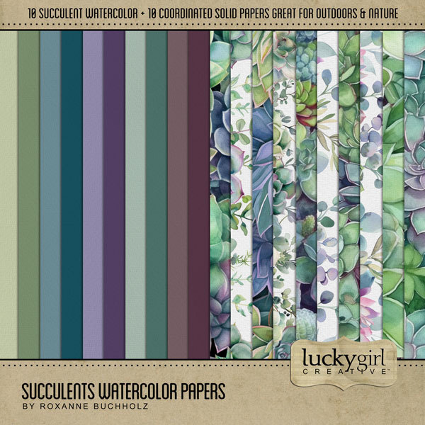 Succulents Watercolor Papers Digital Art - Digital Scrapbooking Kits