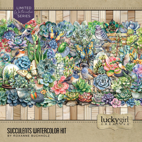 Succulents Watercolor Kit Digital Art - Digital Scrapbooking Kits