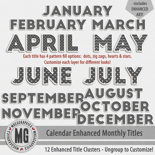 Calendar Enhanced Monthly Titles Digital Art - Digital Scrapbooking Kits