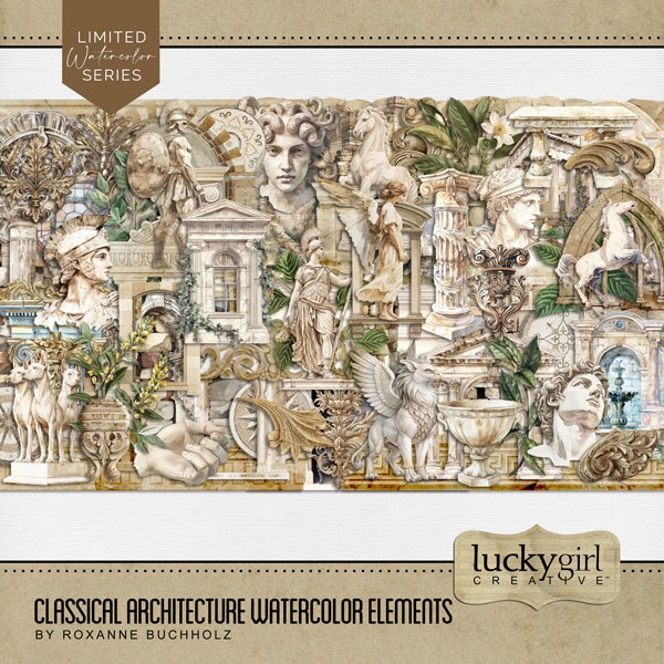 Classical Architecture Watercolor Elements Digital Art - Digital Scrapbooking Kits