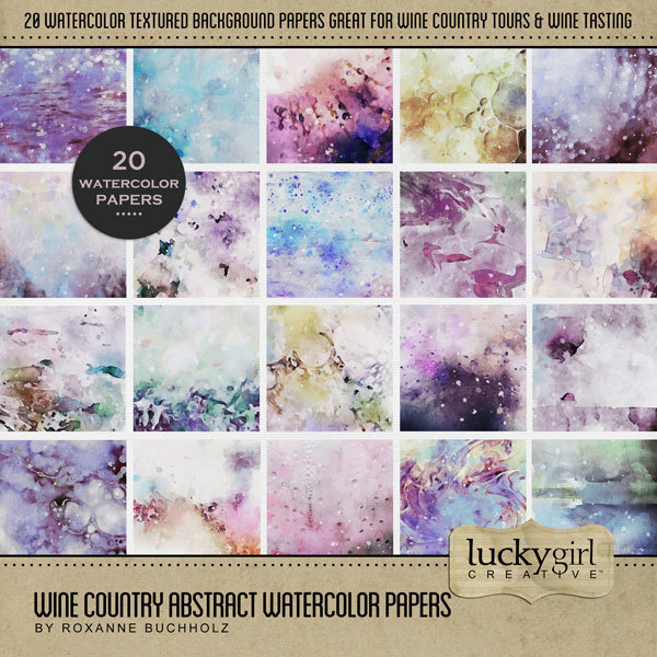 Wine Country Abstract Watercolor Papers Digital Art - Digital Scrapbooking Kits