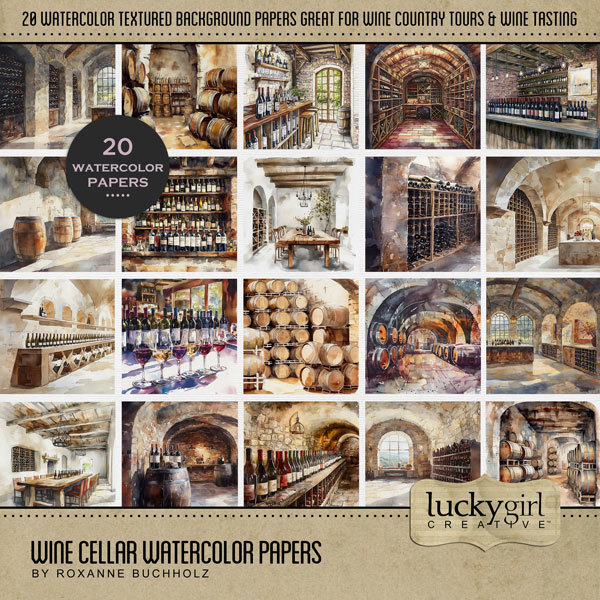Wine Cellar Watercolor Papers Digital Art - Digital Scrapbooking Kits