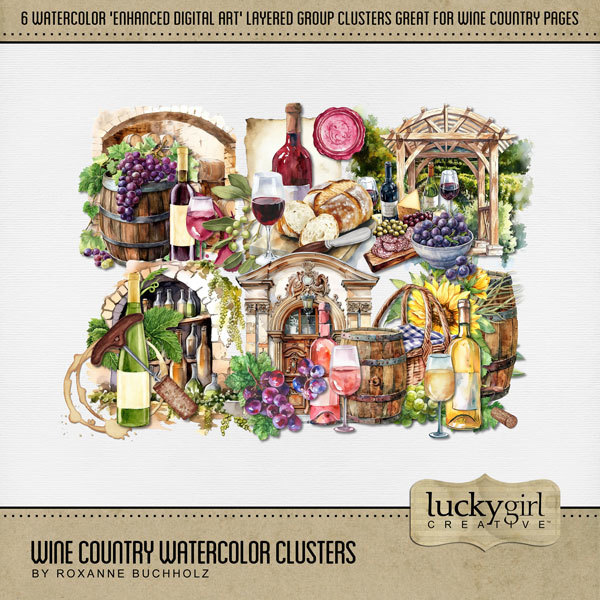 Wine Country Watercolor Clusters Digital Art - Digital Scrapbooking Kits