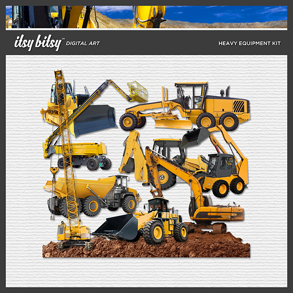 Heavy Equipment Kit Digital Art - Digital Scrapbooking Kits