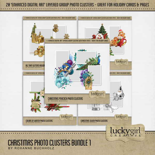 Christmas Photo Clusters Bundle 1 Digital Art - Digital Scrapbooking Kits