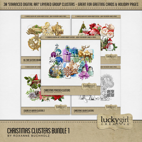 Christmas Clusters Bundle 1 Digital Art - Digital Scrapbooking Kits