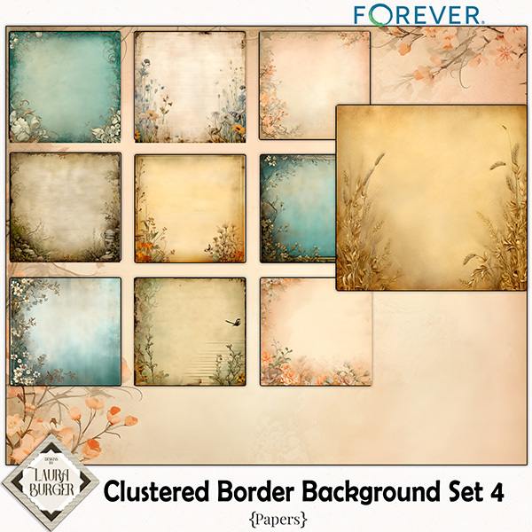 Clustered Border Background Set 4 Digital Art - Digital Scrapbooking Kits