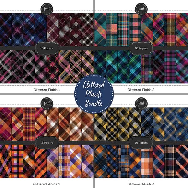 Glittered Plaids Bundle Digital Art - Digital Scrapbooking Kits