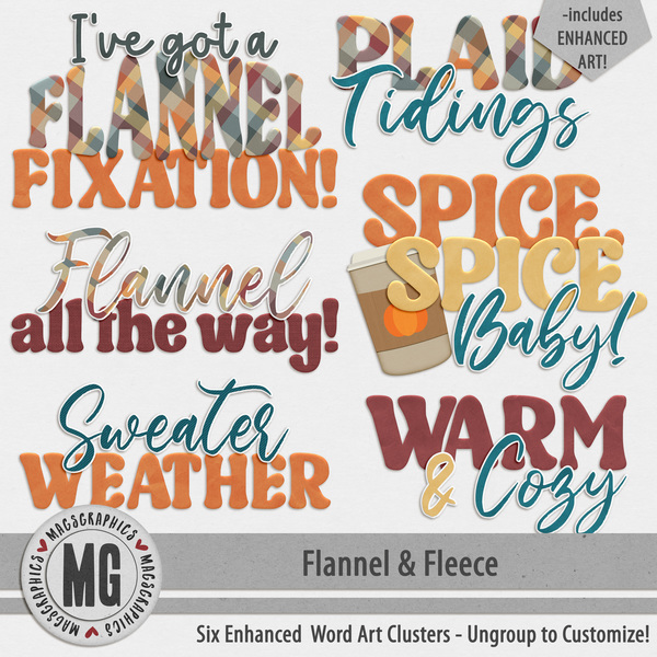 Flannel & Fleece Enhanced Word Art Digital Art - Digital Scrapbooking Kits