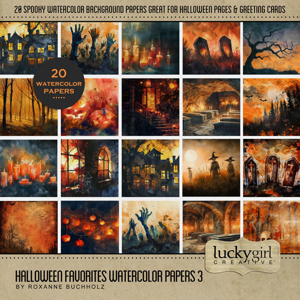 Halloween Favorites Watercolor Papers 3 Digital Art - Digital Scrapbooking Kits