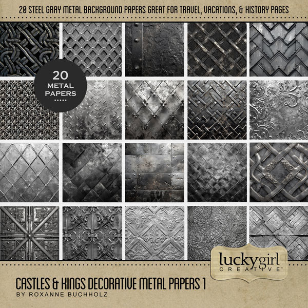 Castles & Kings Decorative Metal Papers 1 Digital Art - Digital Scrapbooking Kits