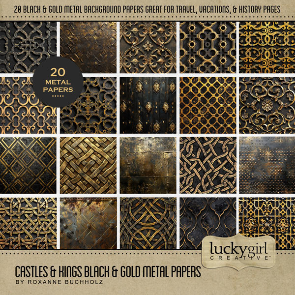 Castles & Kings Black & Gold Metal Papers Digital Art - Digital Scrapbooking Kits