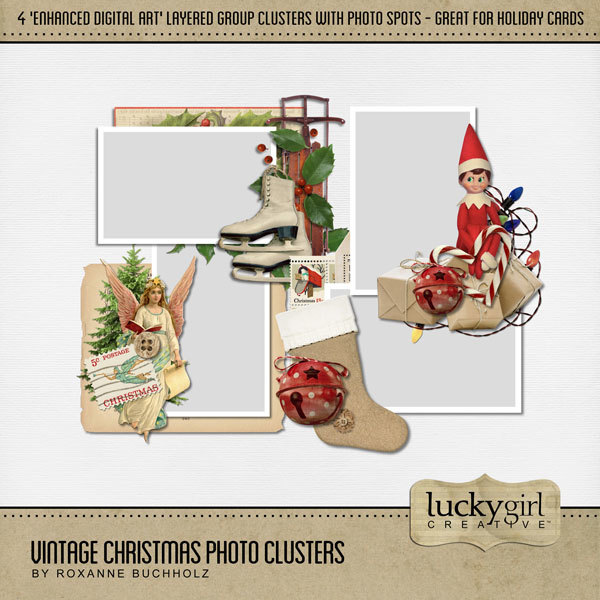 Vintage Christmas Photo Clusters Digital Art - Digital Scrapbooking Kits