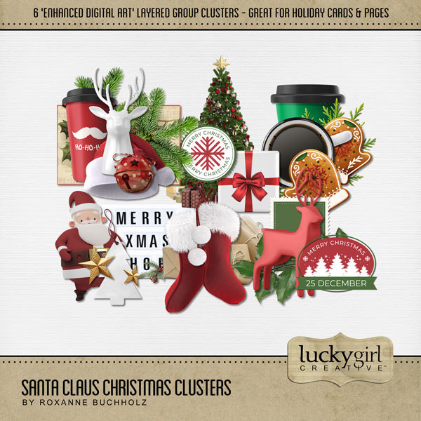 Santa Claus Christmas Clusters Digital Art - Digital Scrapbooking Kits