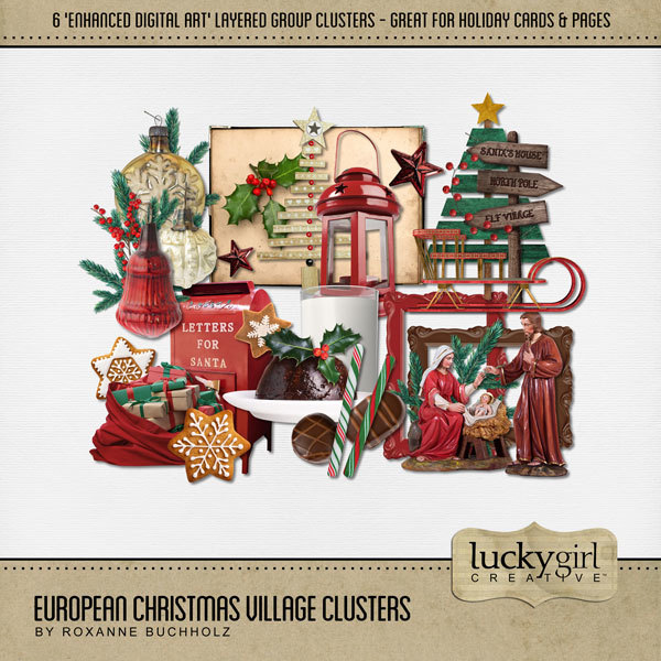 European Christmas Village Clusters Digital Art - Digital Scrapbooking Kits