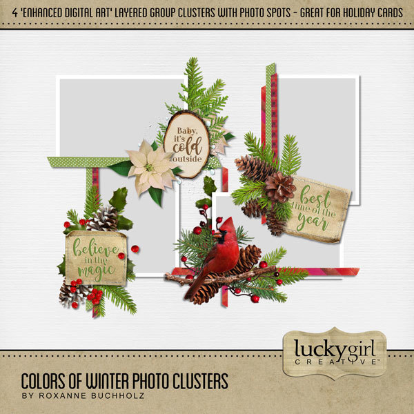 Colors of Winter Photo Clusters Digital Art - Digital Scrapbooking Kits