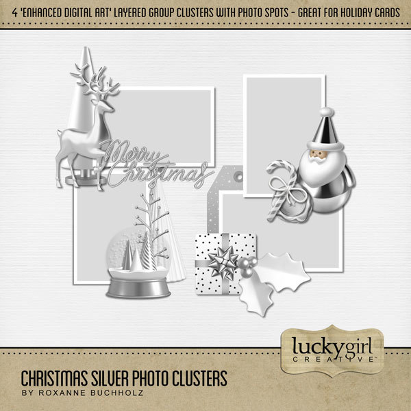 Christmas Silver Photo Clusters Digital Art - Digital Scrapbooking Kits