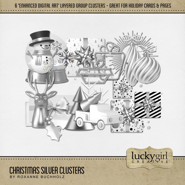 Christmas Silver Clusters Digital Art - Digital Scrapbooking Kits