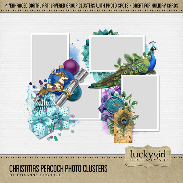 Christmas Peacock Photo Clusters Digital Art - Digital Scrapbooking Kits